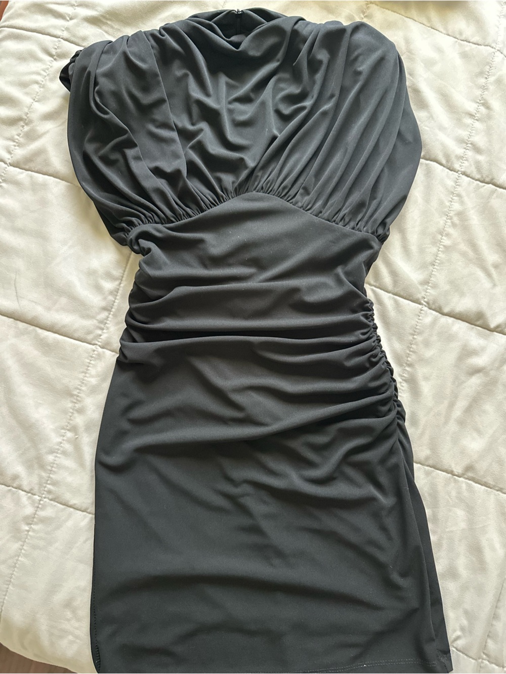 Zara Black Ruched Strapless Mini Dress